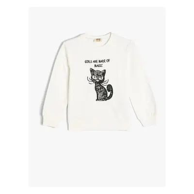 Koton Sweatshirt Cat Printed Crew Neck Long Sleeve Cotton