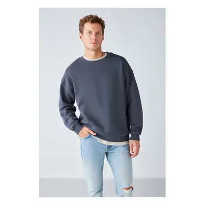 GRIMELANGE Stephan Men's Soft Fabric Organic Cotton Oversize Fit Round Neck Anthracite Sweatshir