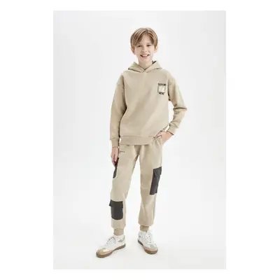 DEFACTO Boys Printed Cargo Pocket Elastic Waist Leg Jogger Sweatpants