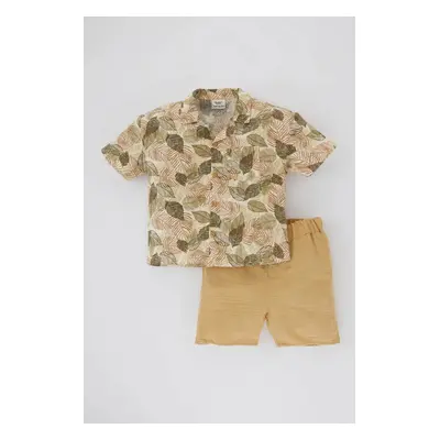 DEFACTO Baby Boy Tropical Patterned Flared Poplin Shirt and Shorts 2-Piece Set