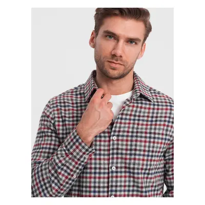 Ombre Men's checkered flannel shirt - navy blue and red