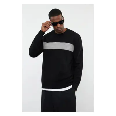 Trendyol Black Regular Crew Neck Color Block Knitwear Sweater