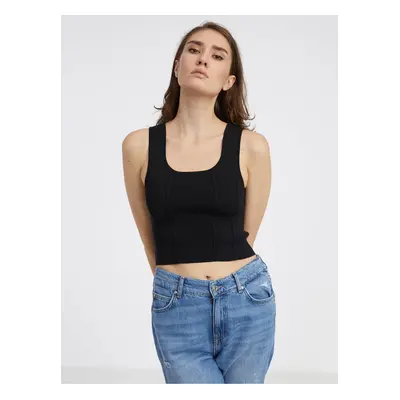 Černý dámský úpletový crop top příměsí vlny Noisy May Haisley - Dámské