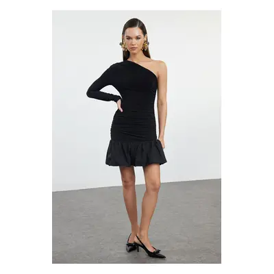 Trendyol Black Single Sleeve Balloon Skirt Detail Woven Stylish Mini Evening Dress