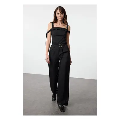 Trendyol Black Belt Detailed Wide Leg Wide Leg Fabric Trousers