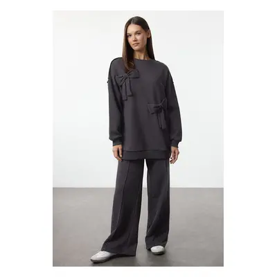 Trendyol Anthracite Ribbon Detailed Oversize Tracksuit