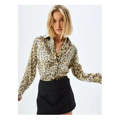 Koton Leopard Patterned Satin Shirt Long Sleeve Regular Fit