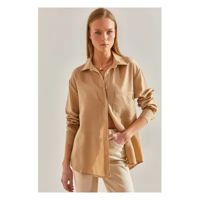 Bianco Lucci Women's Single Pocket Shirt Beige