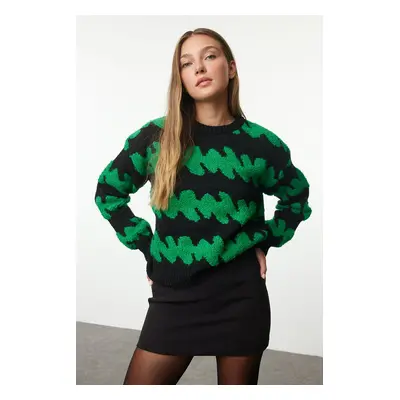 Trendyol Black Soft Texture Color Block Knit Sweater