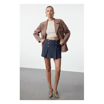 Trendyol Navy Blue Buttoned Tweed Woven Shorts Skirt