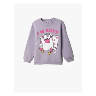 Koton Cat Printed Sweatshirt Long Sleeve Crew Neck Ribbed