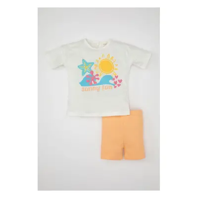 DEFACTO Baby Girl 2-Piece Set Printed Short Sleeve T-Shirt Shorts