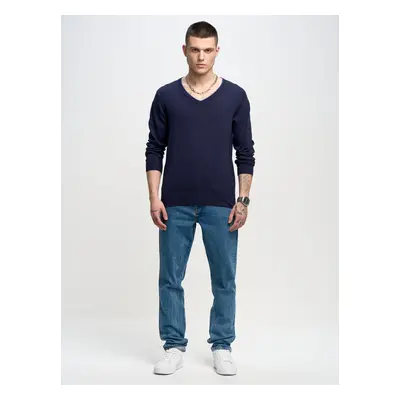 Big Star Man's V-neck_sweater Sweater Navy Blue-403