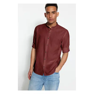 Trendyol Claret Red Basic Collar Epaulette Slim Fit Long Sleeve Shirt