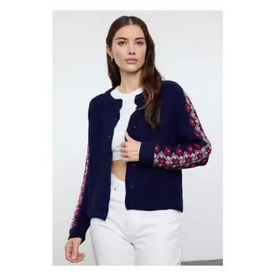 Trendyol Navy Blue Embroidery Patterned Knitwear Cardigan