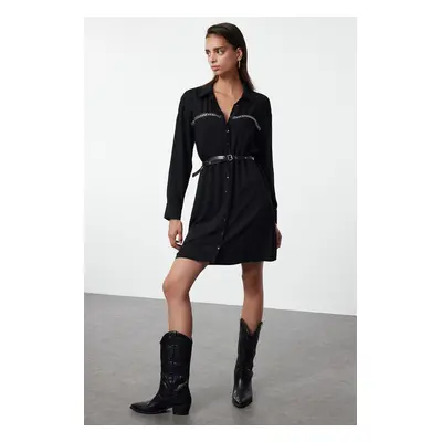 Trendyol Black Belted Troc Detailed Mini Woven Shirt Dress