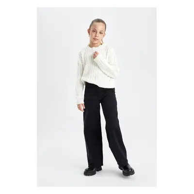 DEFACTO Girls Wide Leg Wide Leg Cotton Pocket Black Trousers