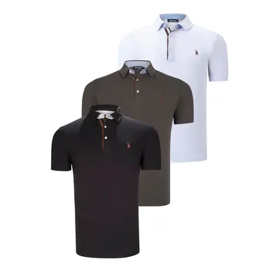 TRIPLE SET T8582 DEWBERRY MENS T-SHIRT-BLACK-WHITE-KHAKI