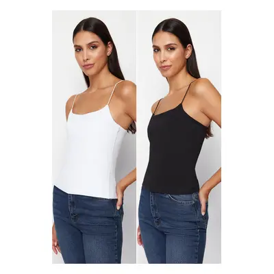 Trendyol Black and White Strap Regular Flexible Pack Knitted Undershirt