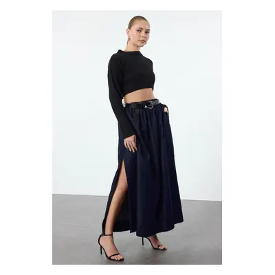 Trendyol Navy Blue Slit Elastic Waist High Waist Maxi Denim Balloon Skirt