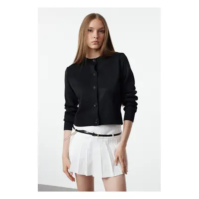 Trendyol Black Crew Neck Jacket Look Knitwear Cardigan