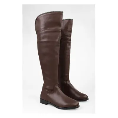 Shoeberry Women's Toon Brown Leather Boots