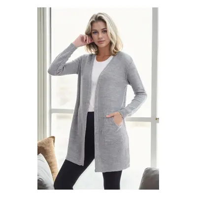 99224 Dewberry Kangaroo Pocket Knitwear Cardigan-LIGHT GREY