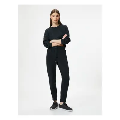 Koton Modal Fabric Crop Sports Sweatshirt Asymmetrical Cut Crew Neck Long Sleeve