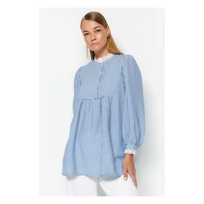 Trendyol Blue Lace Woven Seeerness Plaid Tunic