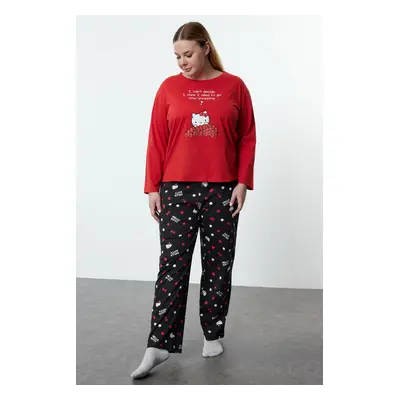 Trendyol Curve Black-Red Hello Kitty Licensed Knitted Pajama Set