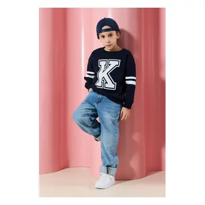 Trendyol Navy Blue*001 Boy Printed School Cotton Knitted Sweatshirt