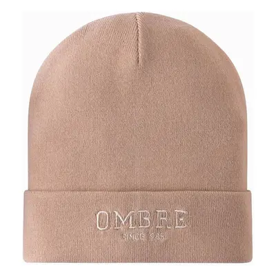 Ombre Men's knitted beanie cap with embroidered inscription - sand