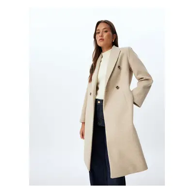 Koton Double Breasted Long Cashmere Coat with Hidden Pockets