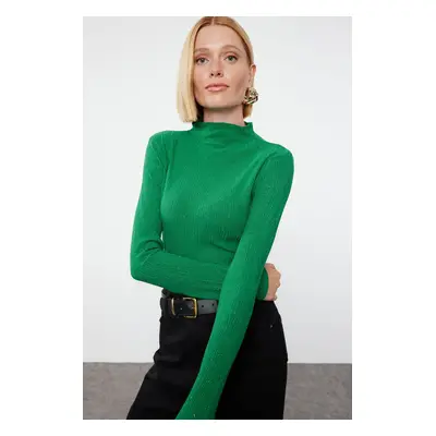 Trendyol Green Premium Yarn/Special Yarn Stand Collar Knitwear Sweater