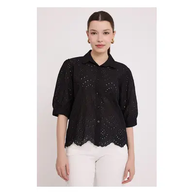 Bigdart Women's Black Scalloped Short Sleeve Shirt