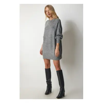 Happiness İstanbul Women's Gray Oversize Long Basic Knitwear Sweater