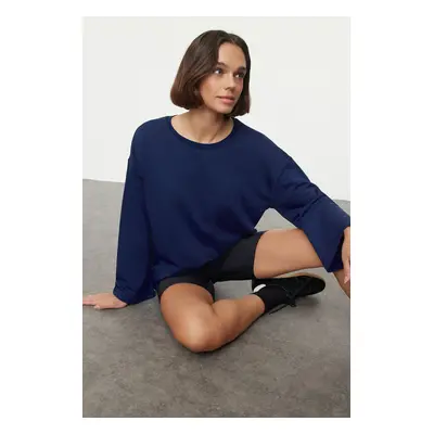 Trendyol Navy Blue Crew Neck Oversize/Wide Fit Spanish Sleeve Knitted Sweatshirt