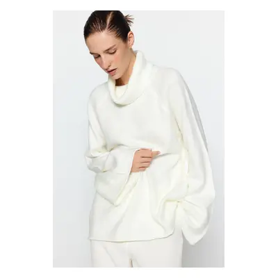 Trendyol Ecru Soft Texture Turtleneck Wide Pattern Knitwear Sweater