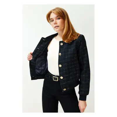 Trendyol Navy Blue Regular Fit Tweed Jacket Coat