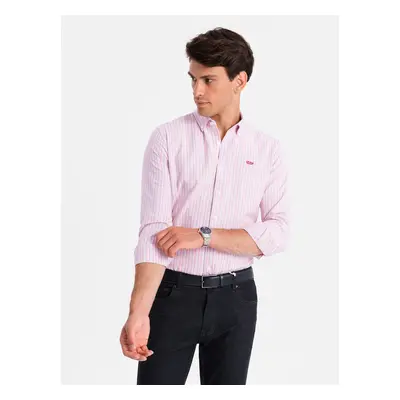 Ombre Men's cotton REGULAR FIT shirt with fine stripes - pink