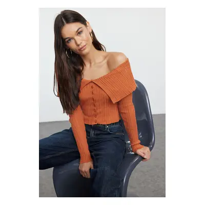 Trendyol Orange Crop Premium Yarn/Special Yarn Knitwear Cardigan