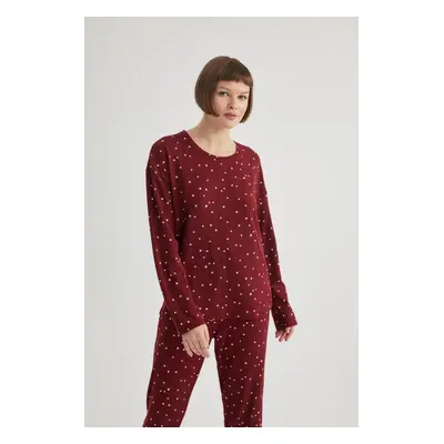 DEFACTO Fall In Love Crew Neck Casual Velour Pajama Top