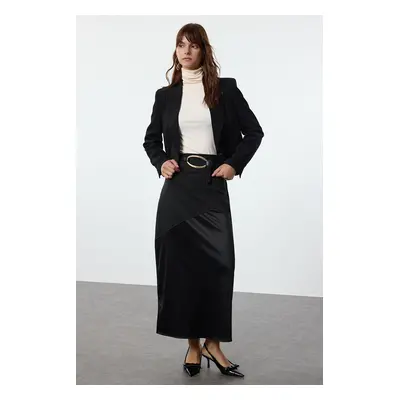 Trendyol Black Satin Detailed Knitted Skirt