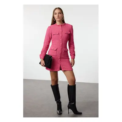 Trendyol Pink Straight Cut Tweed Jacket Woven Dress