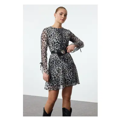 Trendyol Multicolored Flounced Skirt Leopard Patterned Mini Woven Winter Dress