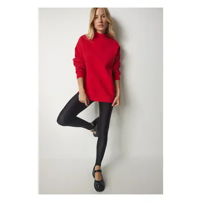 Happiness İstanbul Women's Red High Neck Basic Raised Sweatshirt