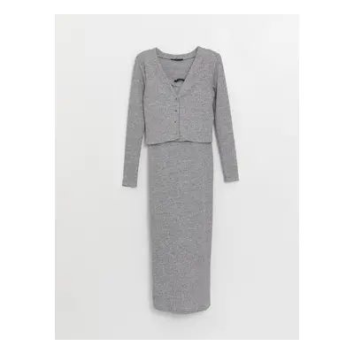 LC Waikiki Plain Long Sleeve Maternity Dress and Cardigan Suit