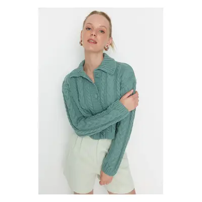 Trendyol Mint Crop Polo Neck Knitwear Cardigan