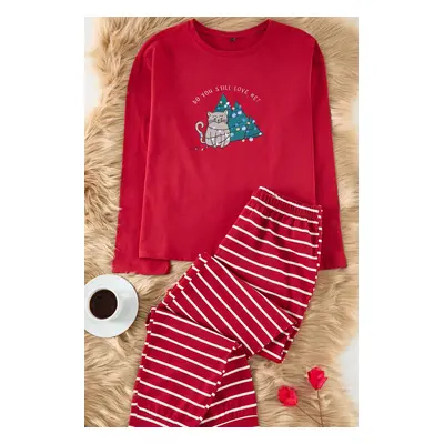 Trendyol Claret Red New Year's Jersey Knitted Pajamas Set