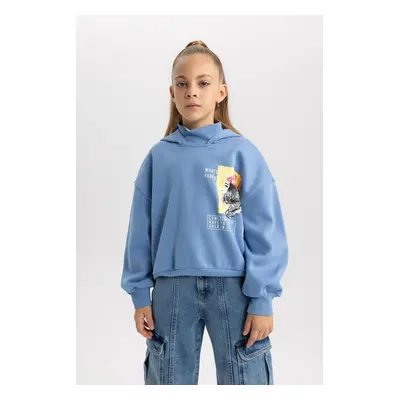 DEFACTO Girl Oversize Wide Pattern Crew Neck Printed Sweatshirt